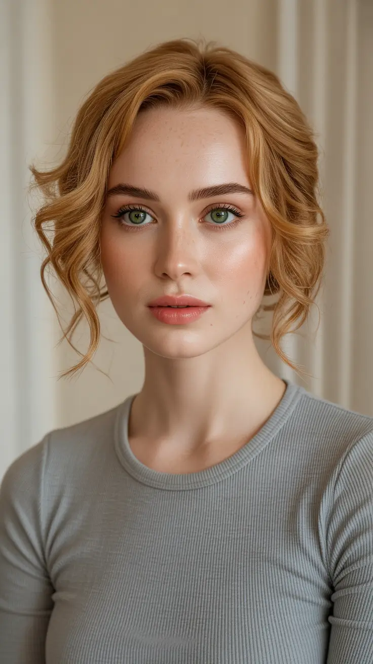 Auburn Hair Color 2026 Guide - Soft Auburn Updo With Face Framing Waves