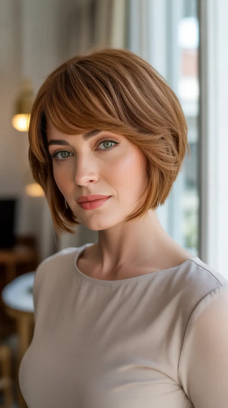 Auburn Hair Color 2026 Guide - Polished Auburn Bob With Smooth Side Fringe