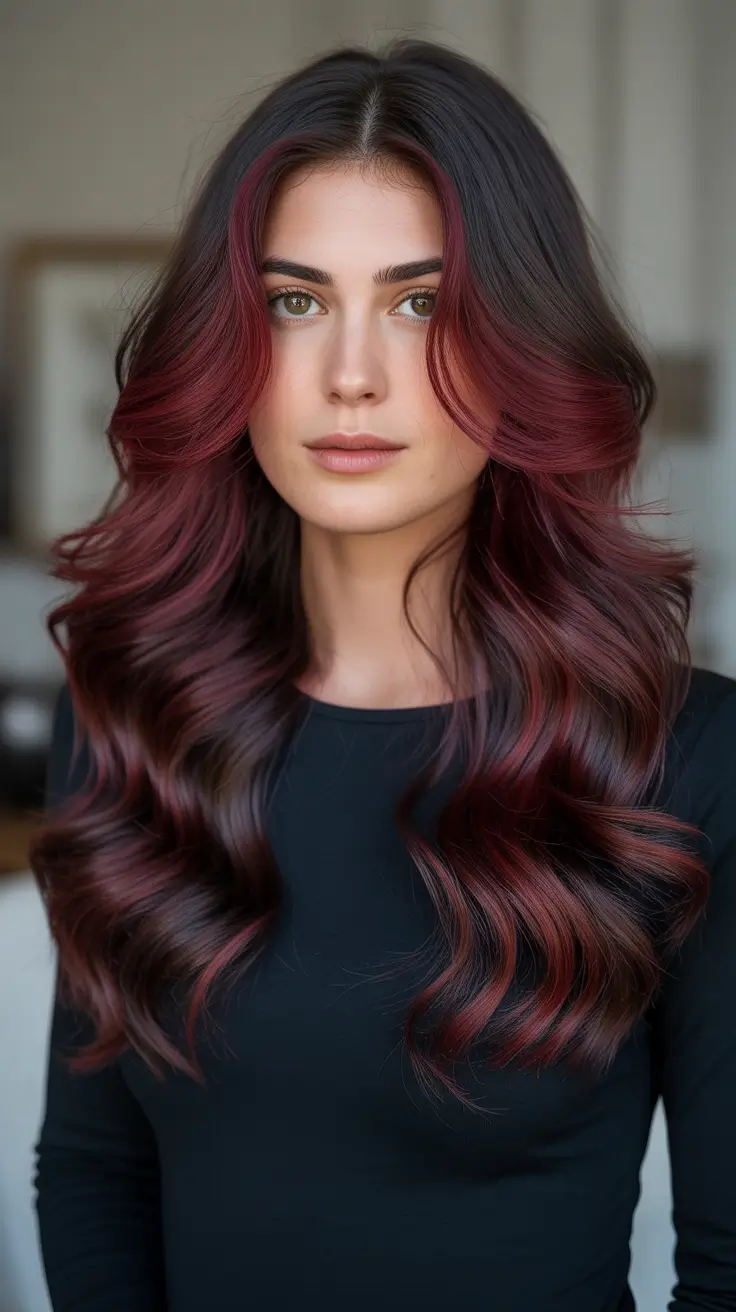 Balayage Hair Color Ideas 2026 - Deep Cherry Balayage For Soft Brunettes