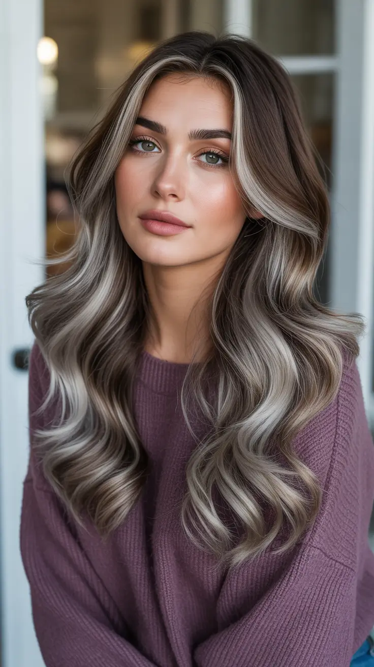 Balayage hair color ideas 2026 - Smoky Ash Gray Money Piece Balayage