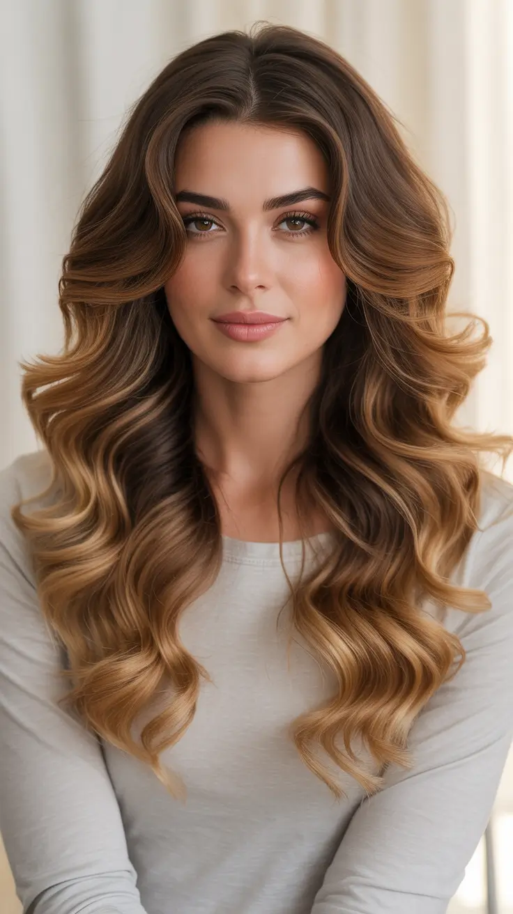 Balayage Hair Color Ideas 2026 - Golden Caramel Waves With Soft Volume