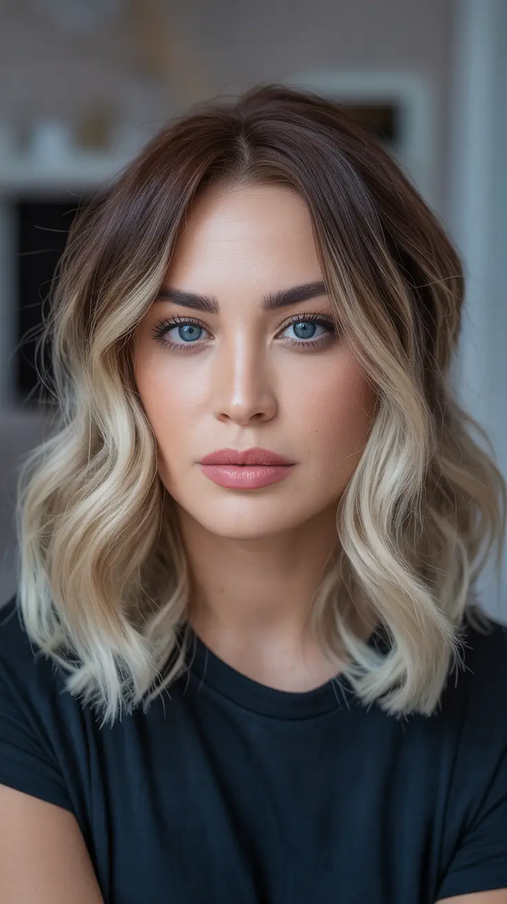 Balayage hair color ideas 2026 - Soft Blonde Lob With Lived In Roots