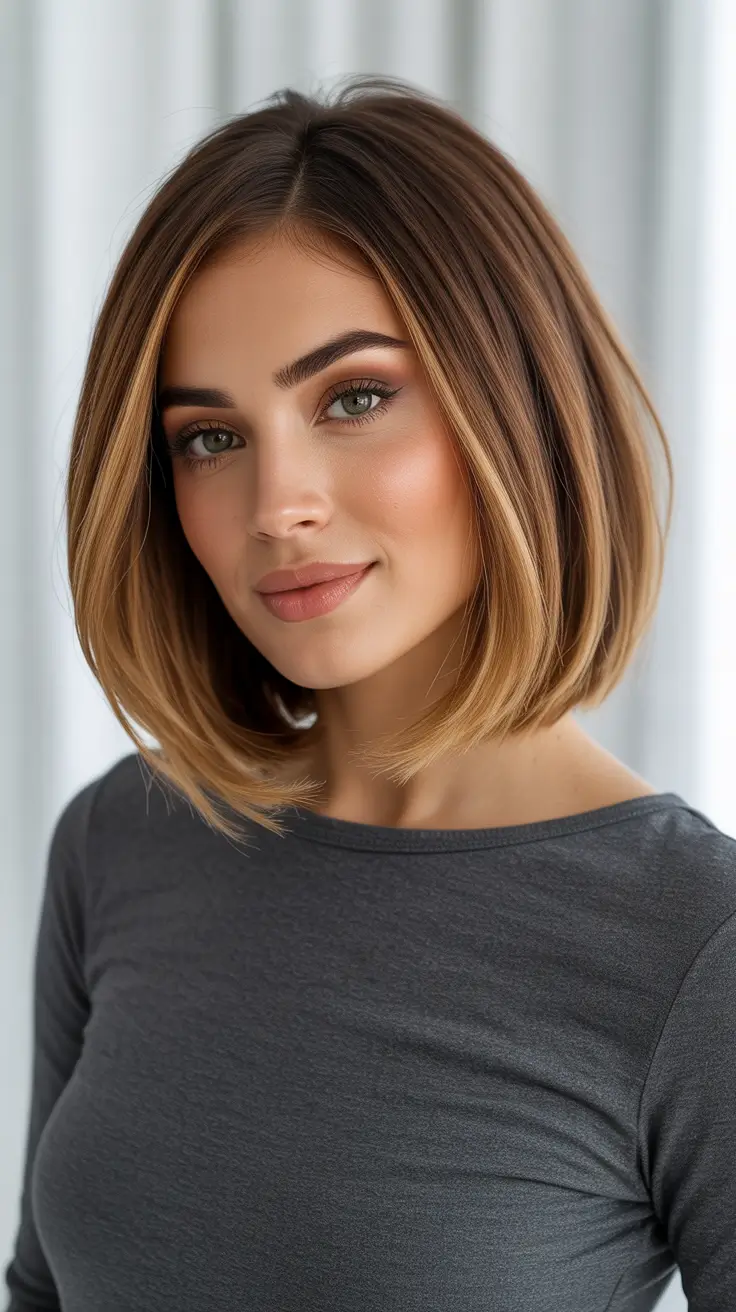 Balayage hair color ideas 2026 - Caramel Tipped Balayage Bob