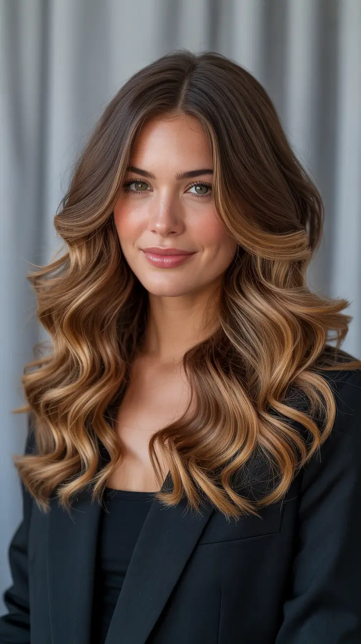 Balayage hair color ideas 2026 - Caramel Honey Balayage Waves For Workdays