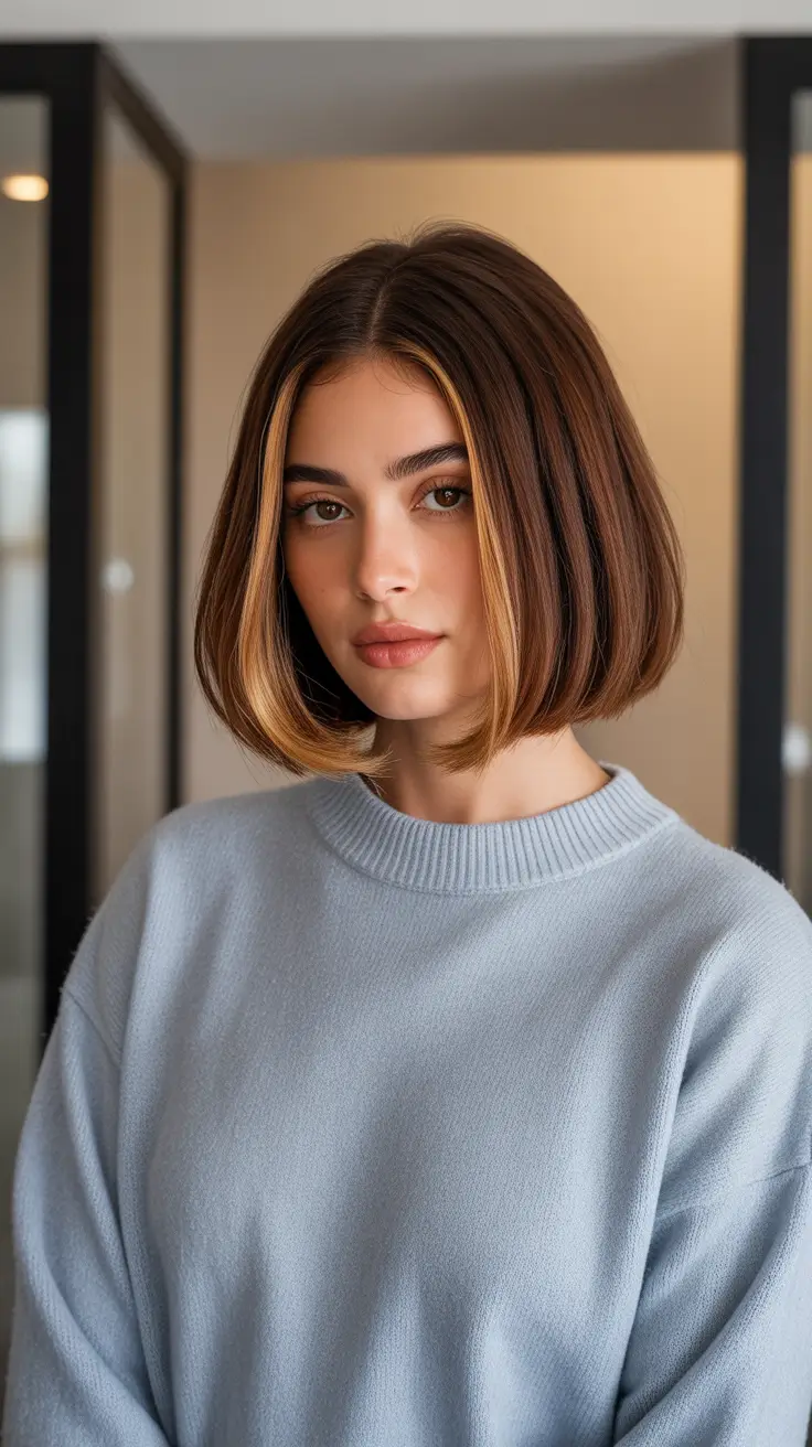 Best haircut inspo 2026 Sleek Center Part Bob With Bright Face Frame