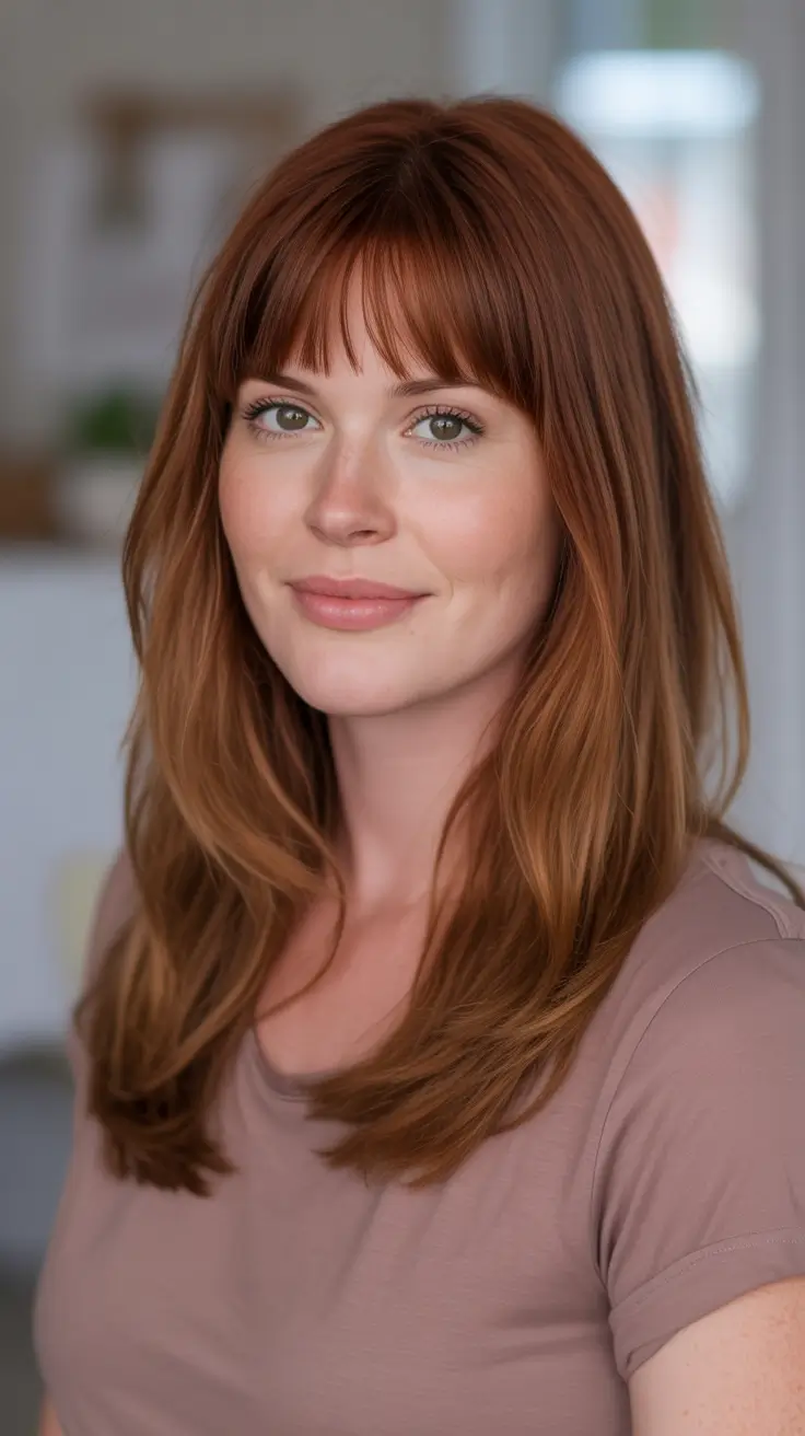 Best haircut inspo 2026 Ginger Long Layers With Soft Wispy Bangs