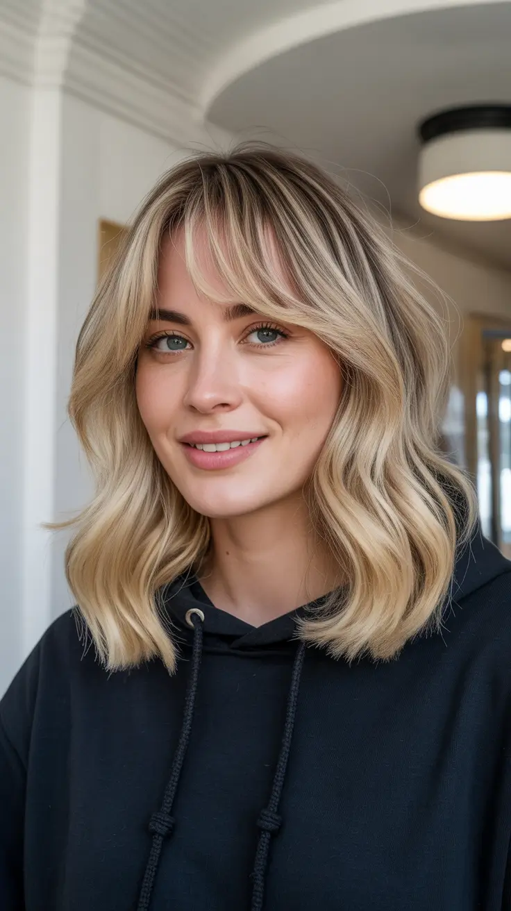 Best haircut inspo 2026 Shoulder Length Lob With Curtain Bangs And Soft Waves