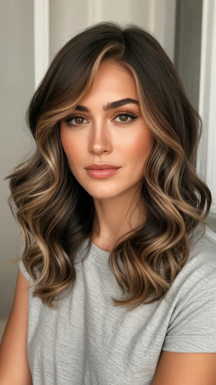 Best mid-length haircuts 2026 - Caramel Ribbon Waves With Soft Face Framing