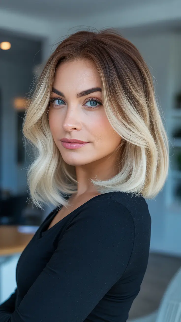 Best mid-length haircuts 2026 - Cool-Toned Blonde Bob With A Deep Root Melt