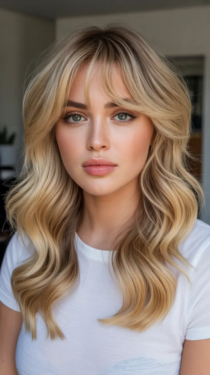 Blonde hair color 2026 - Butter Blonde Layers With Soft Curtain Bangs