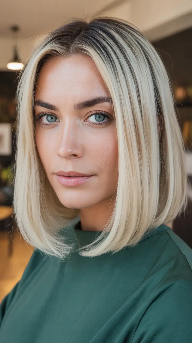 Blonde hair color 2026 - Sleek Platinum Bob With Shadow Root