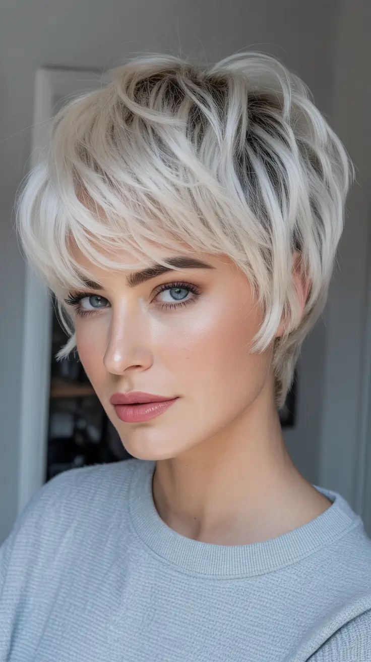 Blonde hair color 2026 - Icy Platinum Pixie With Smoky Root