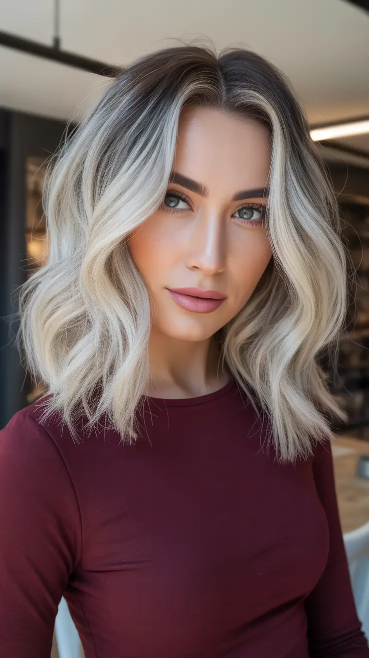 Blonde hair color 2026 - High Contrast Platinum Ribbon Lob