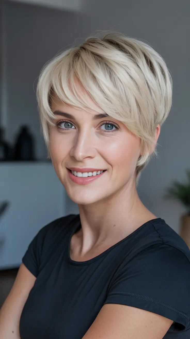 Blonde hair color 2026 - Icy Platinum Pixie With Soft Side Fringe