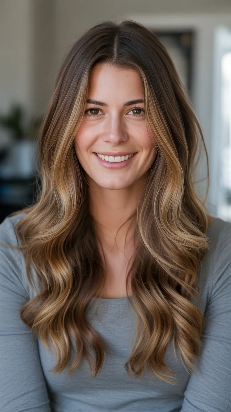 Brown hair colors 2026 Honey Balayage Brunette With Big Soft Waves