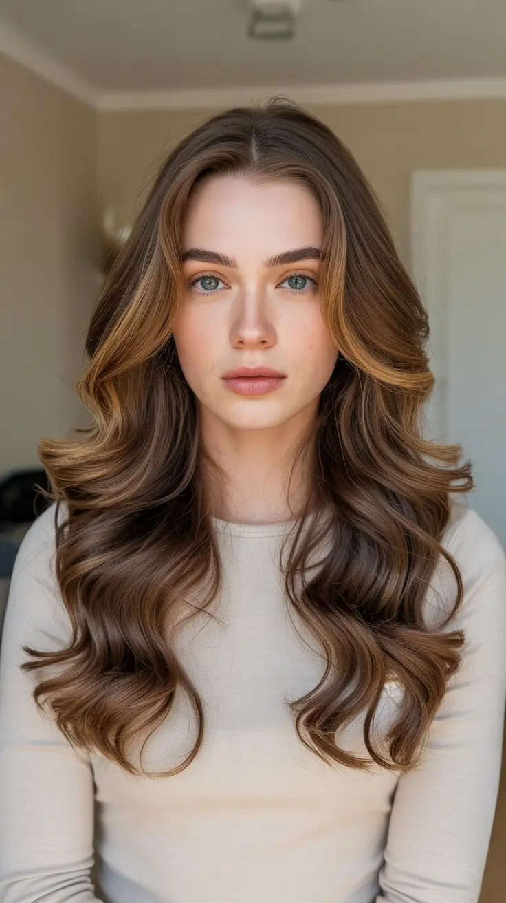 Brown hair colors 2026 Warm Honey Blowout Layers