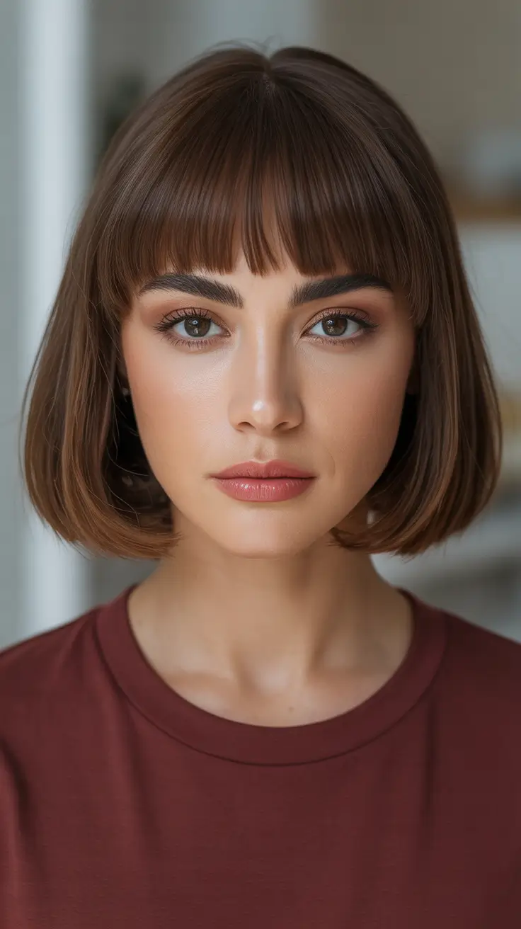 Brown hair colors 2026 Espresso Bob With Baby Fringe