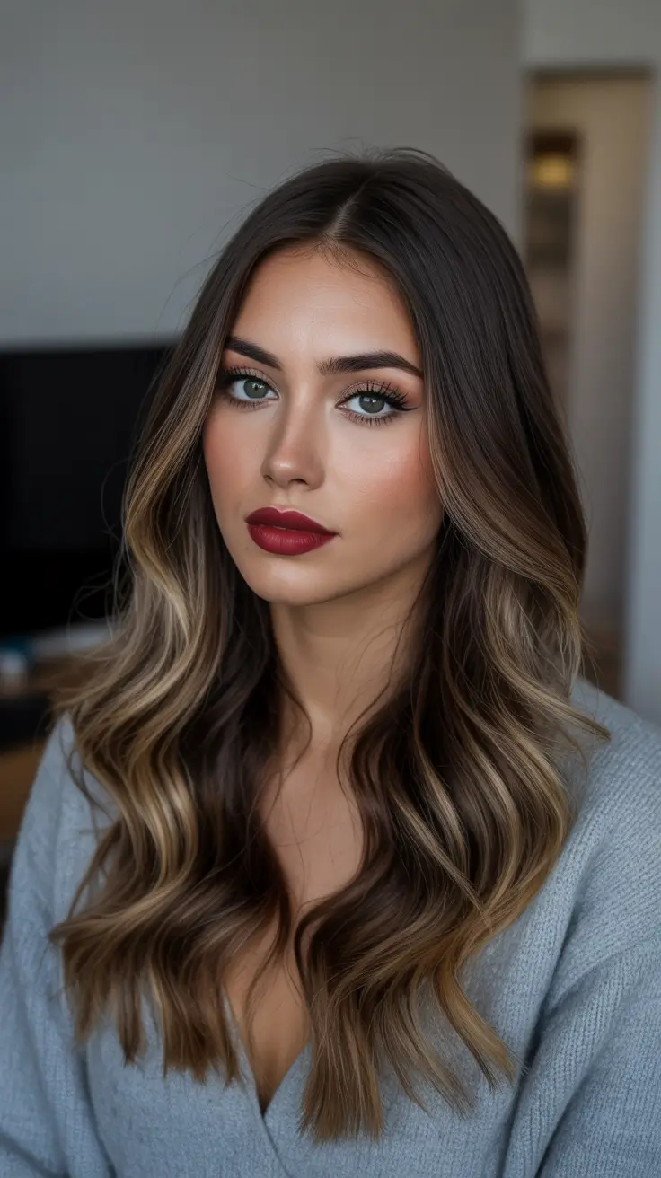 Brunette hair color 2026 trends - Smoky Mocha Balayage With Glossy Length