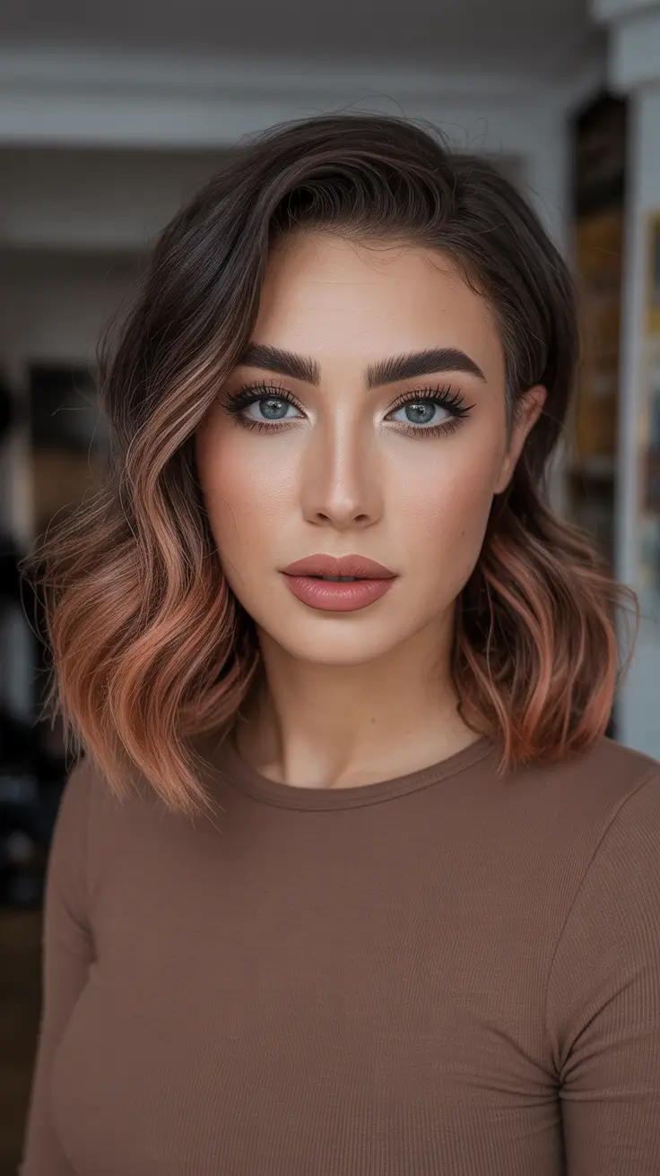 Brunette hair color 2026 trends - Rose Brown Waves With A Hidden Edge