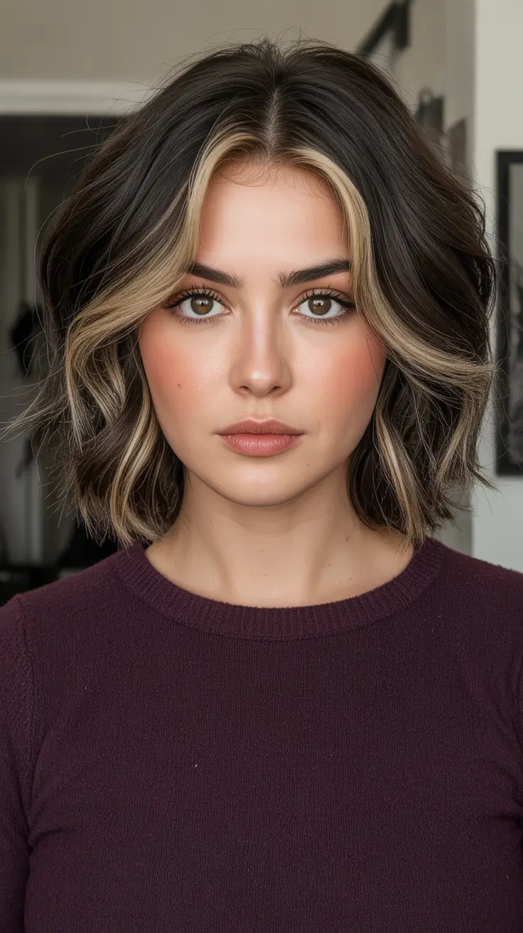 Brunette hair color 2026 trends - Moody Lob With Bold Money Pieces And Shadowed Roots