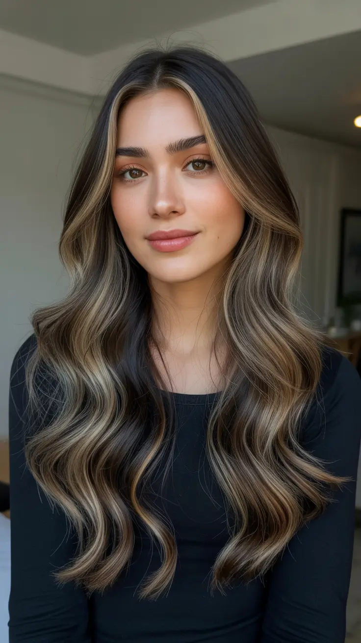 Brunette hair color 2026 trends - Cool Ash Bronde Brunette With Seamless Length