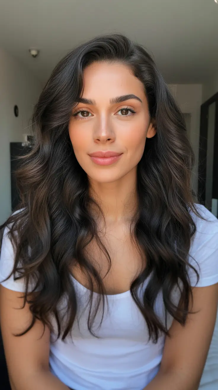 Brunette hair color 2026 trends - Glossy Espresso Brunette With Soft Natural Volume