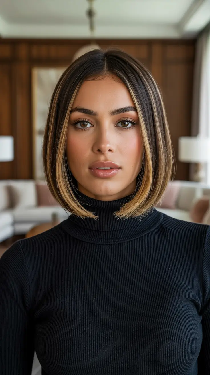 Brunette hair color 2026 trends - Money Piece Brunette Bob With Bright Face Framing