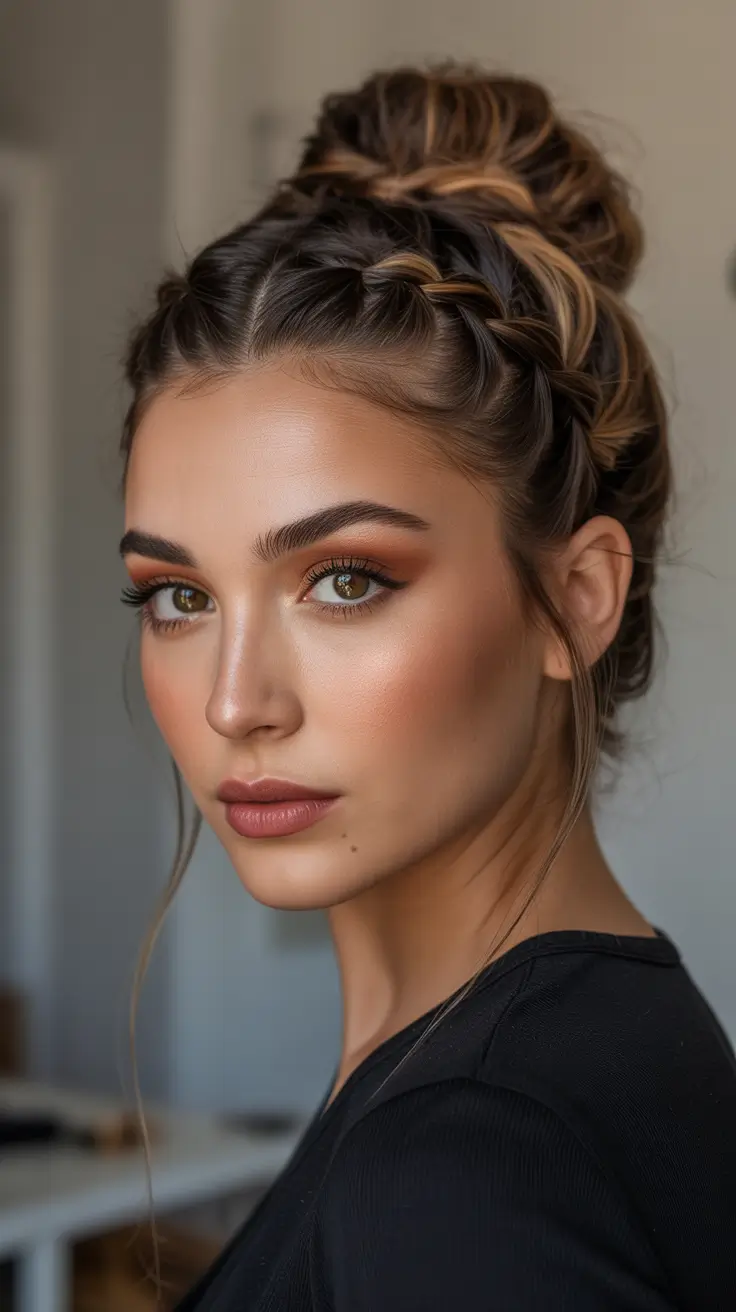 Cute Bun Hairstyles 2026 Braided Crown Bun With Soft Highlights