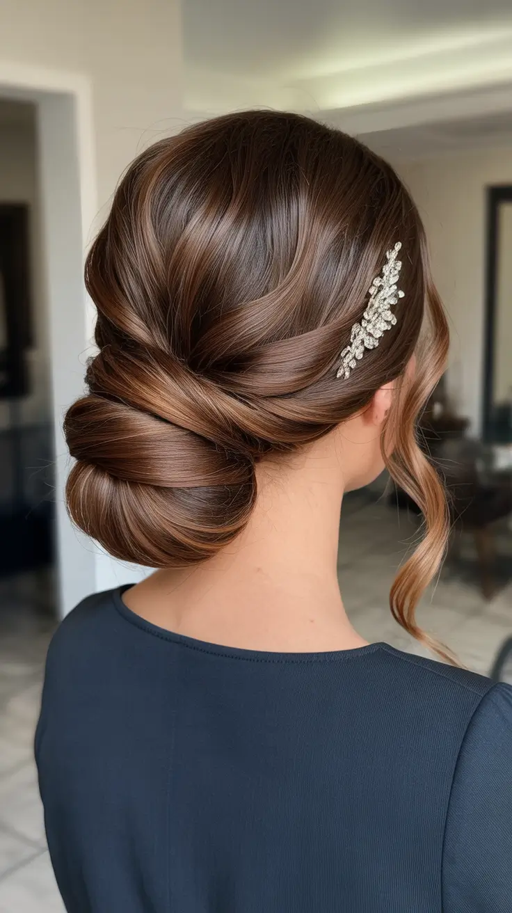 Cute Bun Hairstyles 2026 Twisted Chignon With Crystal Side Accent
