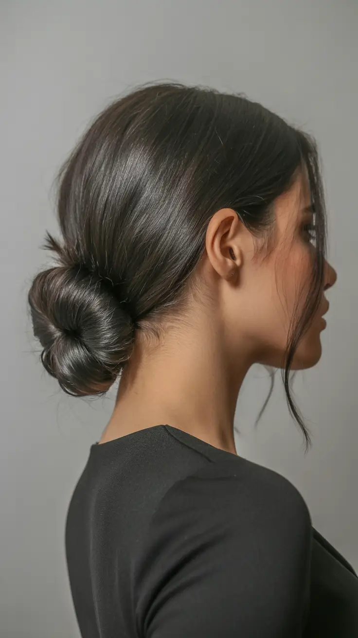 Cute Bun Hairstyles 2026 Sleek Minimal Low Knot With Clean Parting