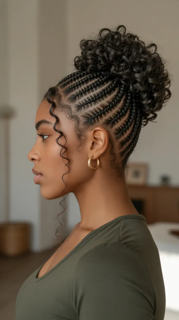 Cute Bun Hairstyles 2026 Curly Braided High Puff Bun On Natural Hair
