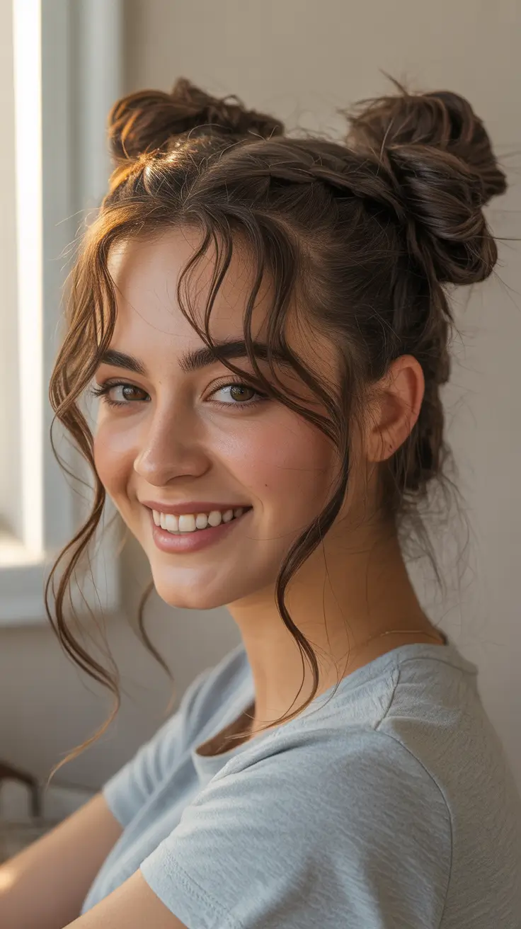 Cute bun hairstyles 2026 Playful Two Bun Style With Soft Curls