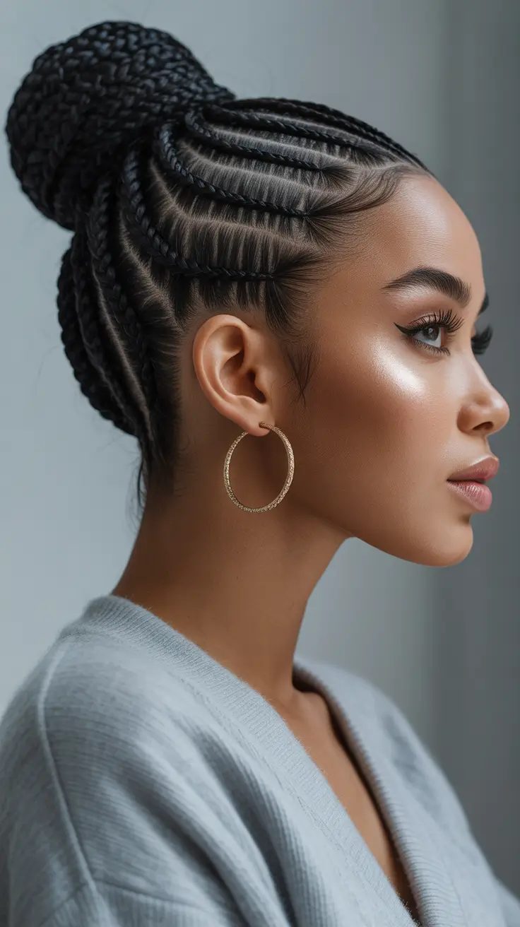 Cute bun hairstyles 2026 Braided Protective High Bun For Sleek Days