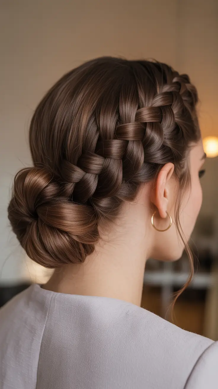 Cute bun hairstyles 2026 Romantic Braided Low Bun