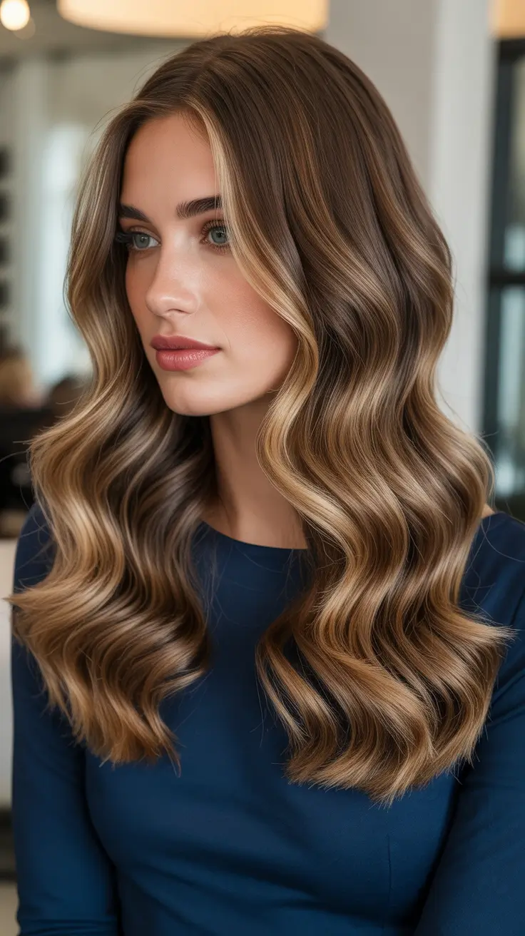 Caramel Hair Color 2026 Velvet Brunette Waves With Honey Golden Balayage Glow
