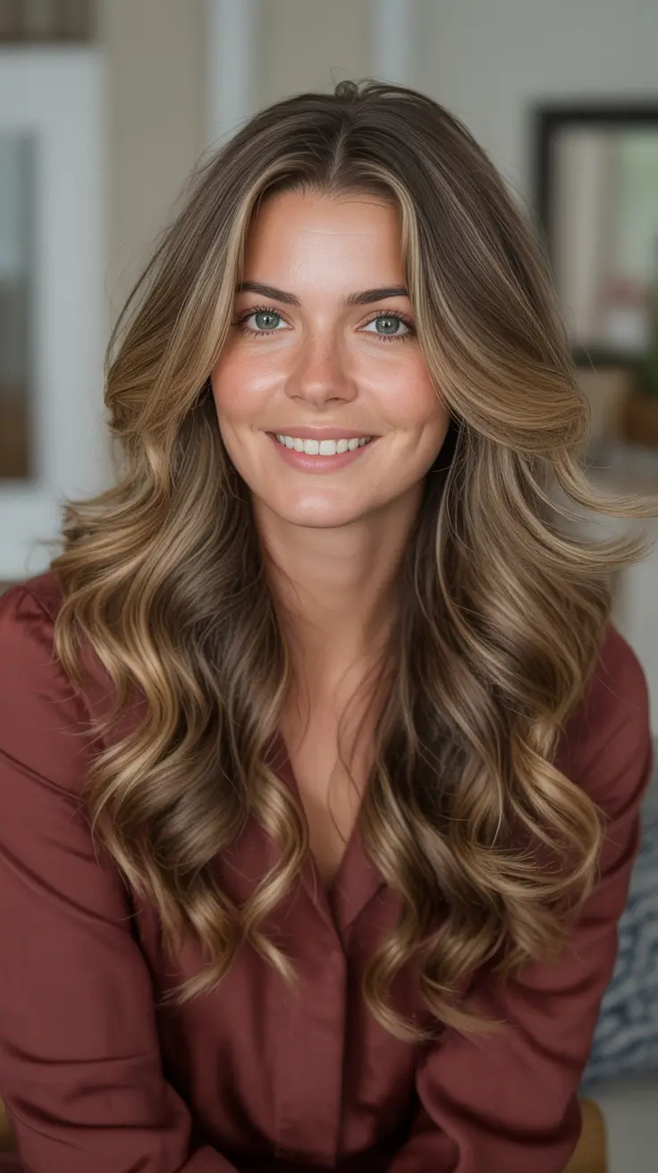 Caramel Hair Color 2026 Classic Blowout Layers With Caramel Ribbon Dimension