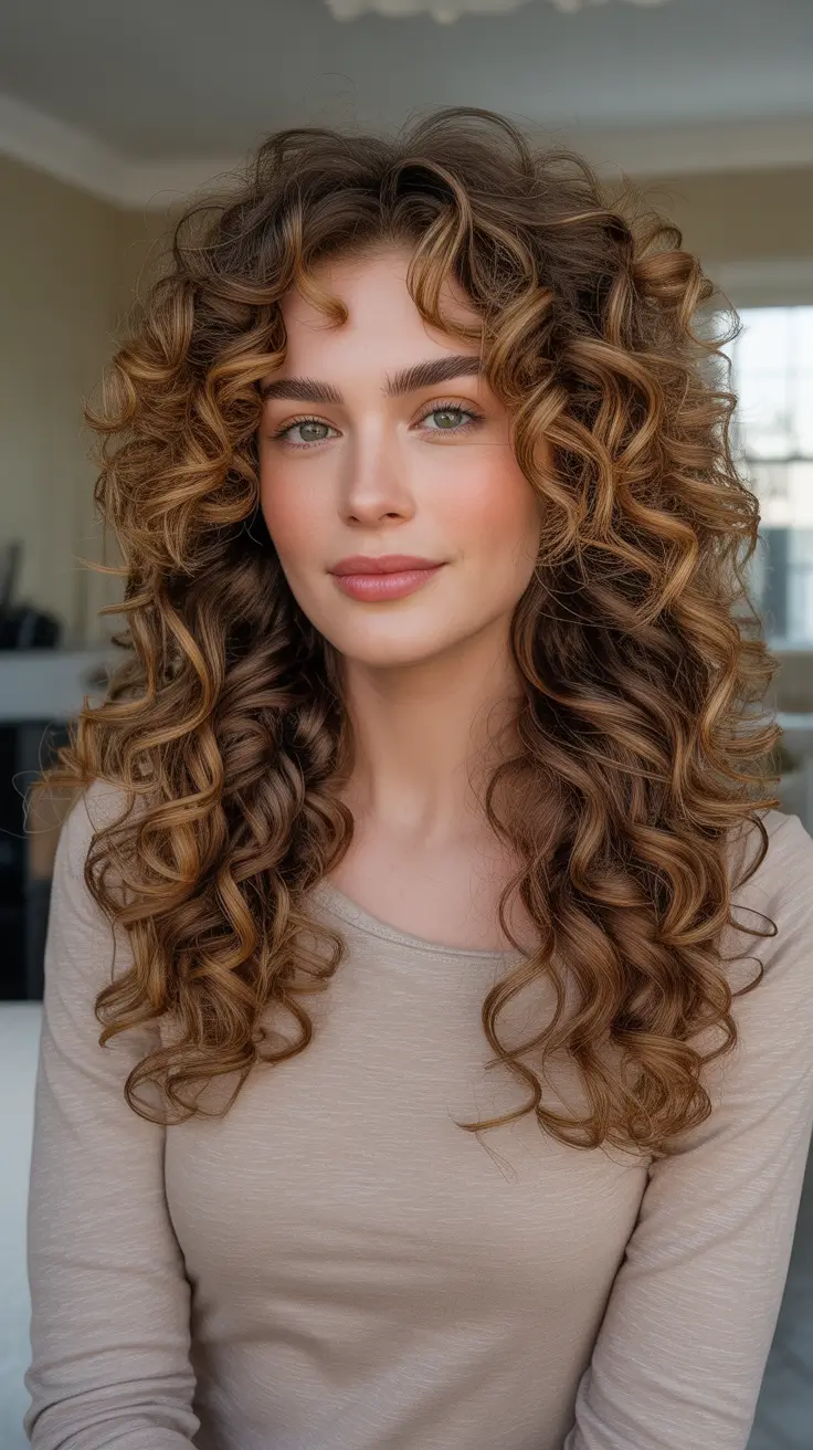 Caramel hair color 2026 Honey Golden Curly Volume With Lived In Dimension