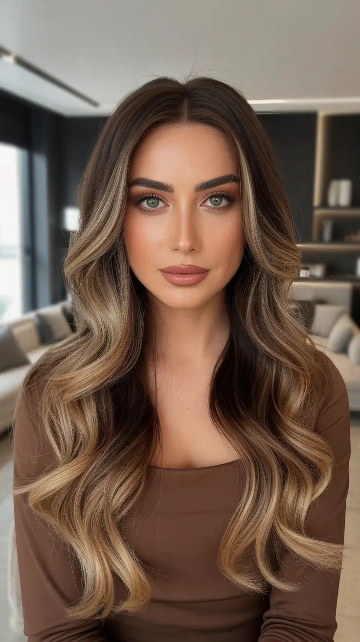 Caramel hair color 2026 Deep Brunette Melt Into Light Caramel Waves