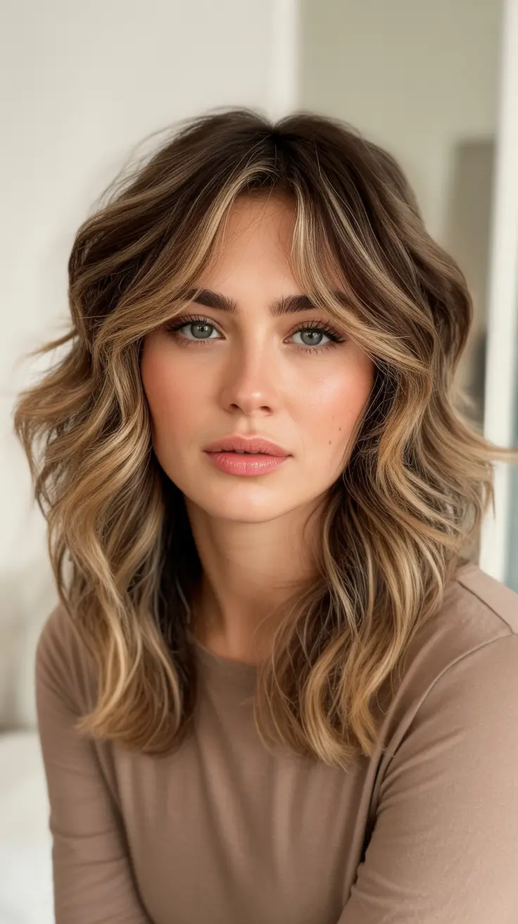 Caramel hair color 2026 Beachy Caramel Balayage On A Textured Lob