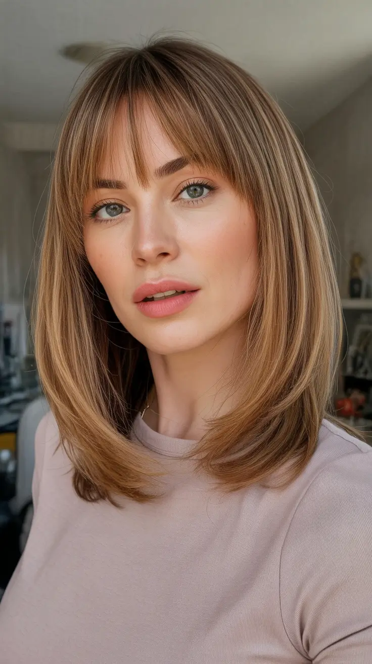 Caramel hair color 2026 Soft Caramel Bob With Airy Bangs
