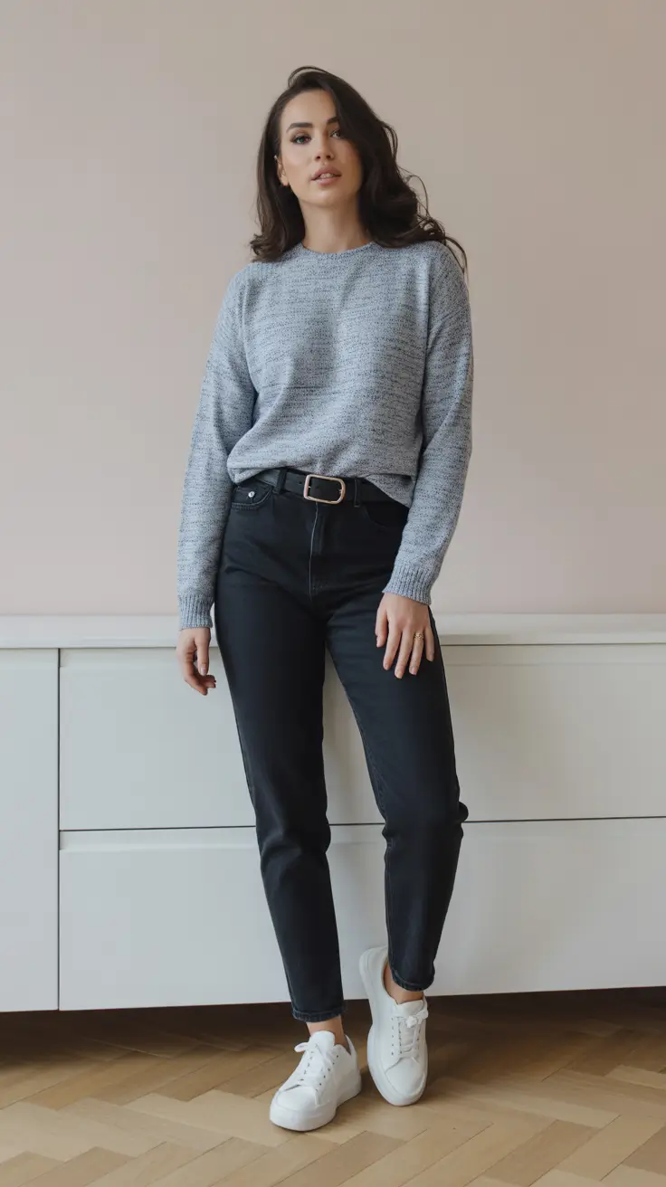 Casual everyday outfits 2026 - Gray Knit And Black Denim For Clean Minimal Days