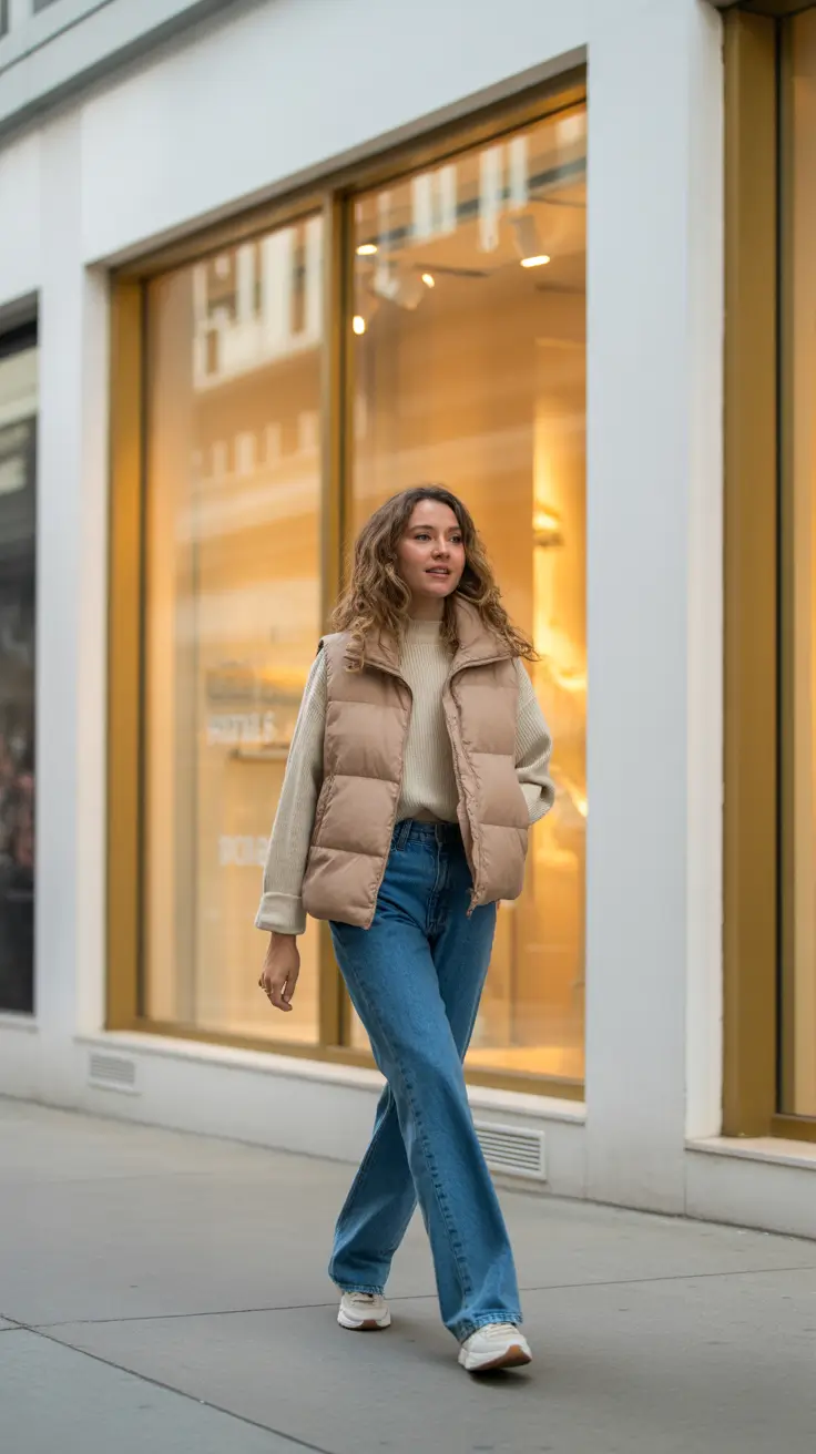 Casual everyday outfits 2026 - Soft Knit And Puffer Vest For Cozy City Days