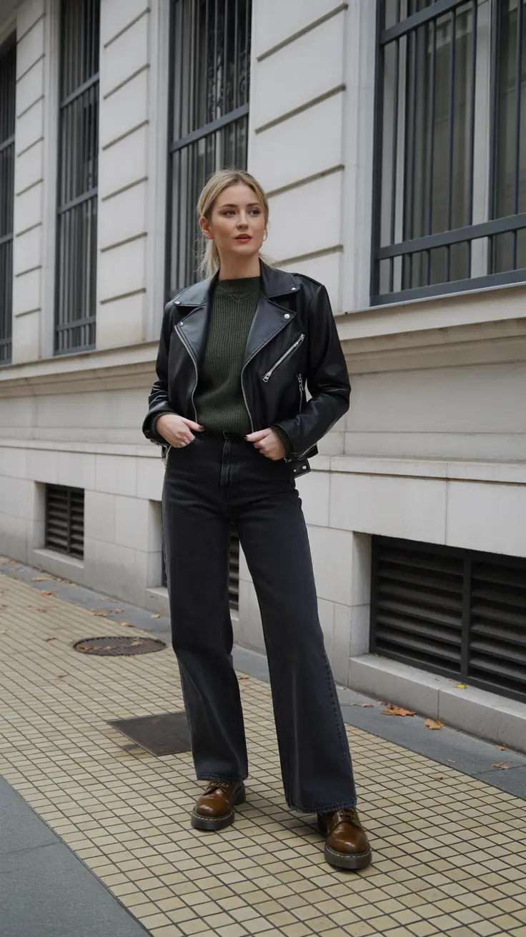 Casual everyday outfits 2026 - Leather Jacket And Dark Denim For Winter-Ready Cool