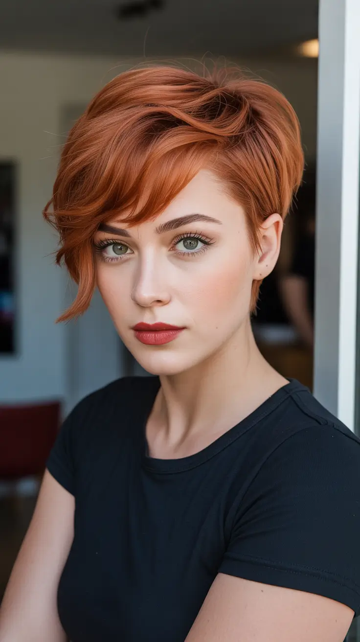 Copper Hair Color 2026 Edgy Ginger Copper Pixie Sweep