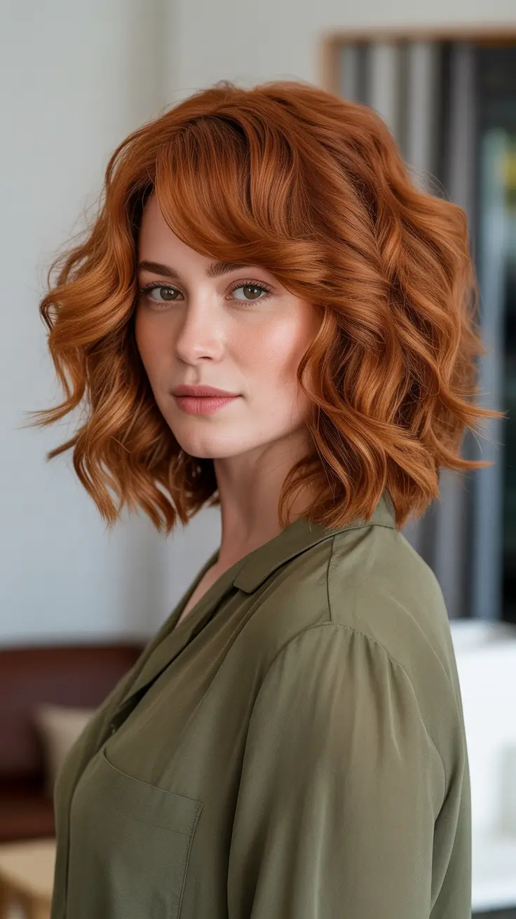 Copper Hair Color 2026 Textured Copper Bob With Curtain Fringe