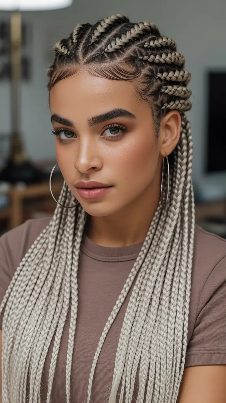 Cute braided hairstyles 2026 Icy Blonde Feed In Braids With Sculpted Edges