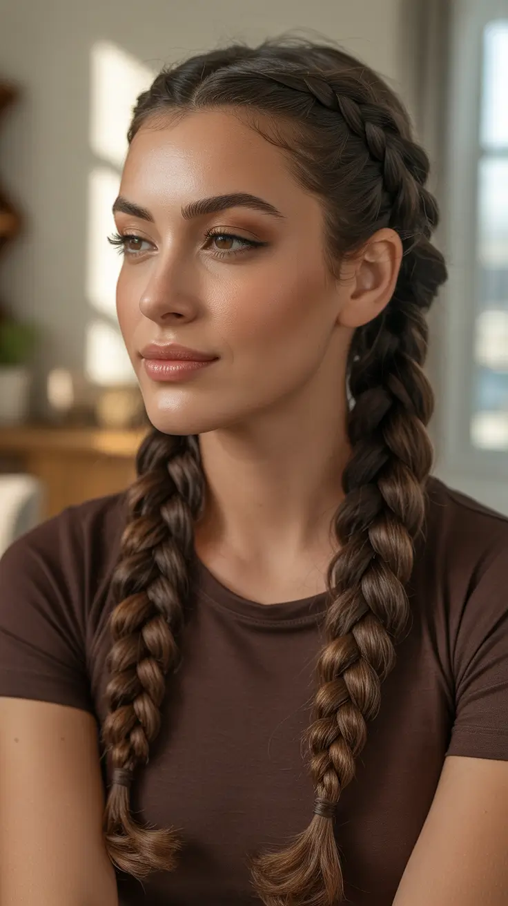 Cute braided hairstyles 2026 Classic Double Braids With A Soft Sporty Finish