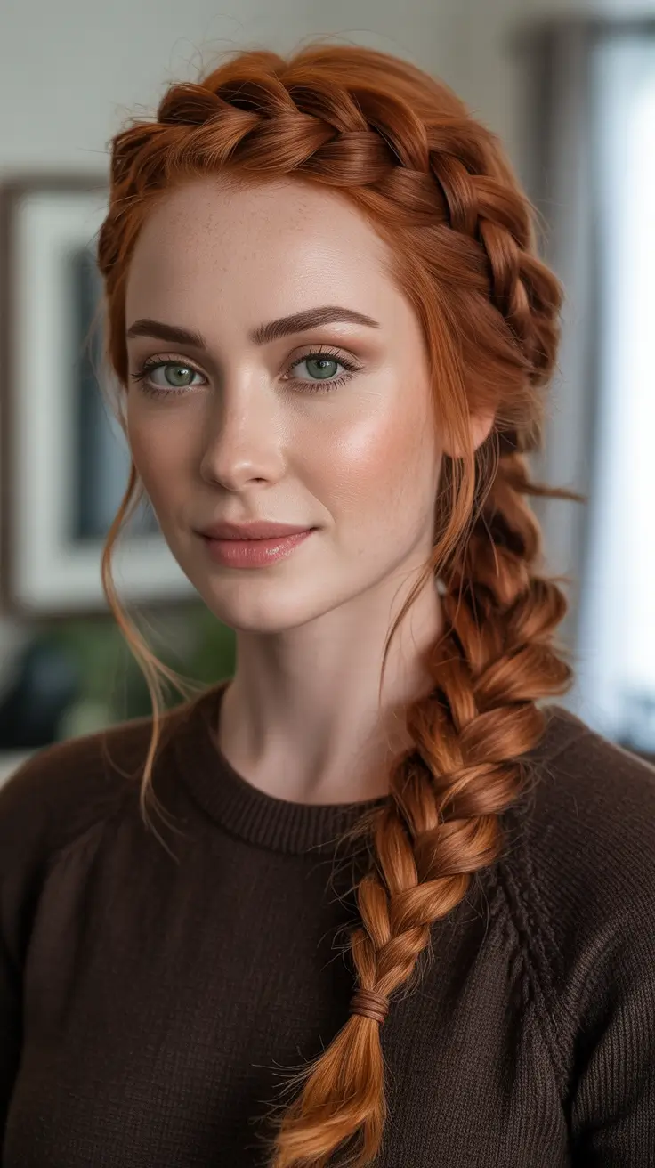 Cute braided hairstyles 2026 Copper Crown Braid With A Thick Side Plait