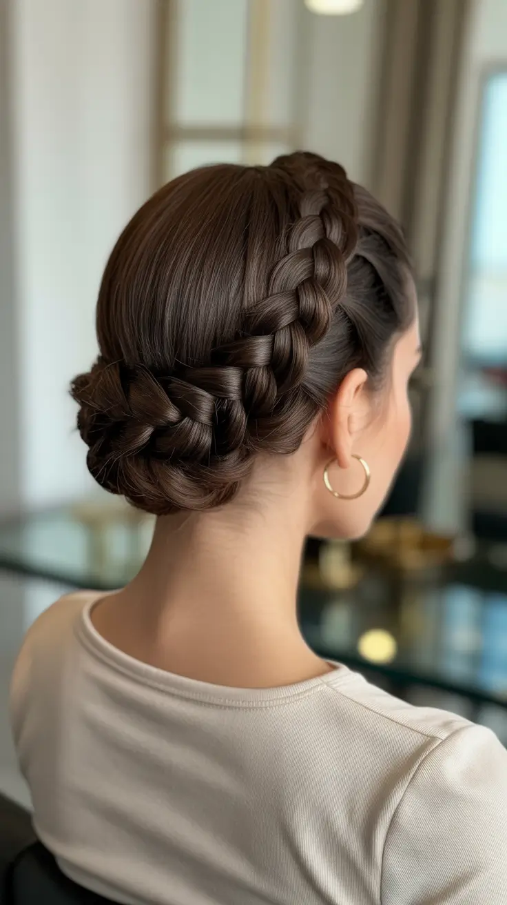 Cute braided hairstyles 2026 Polished Crown Braid Into A Low Chignon