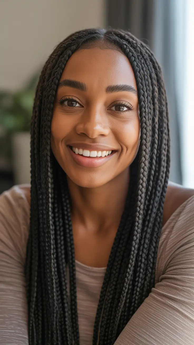 Cute braided hairstyles 2026 Center-Part Box Braids With A Fresh Everyday Finish